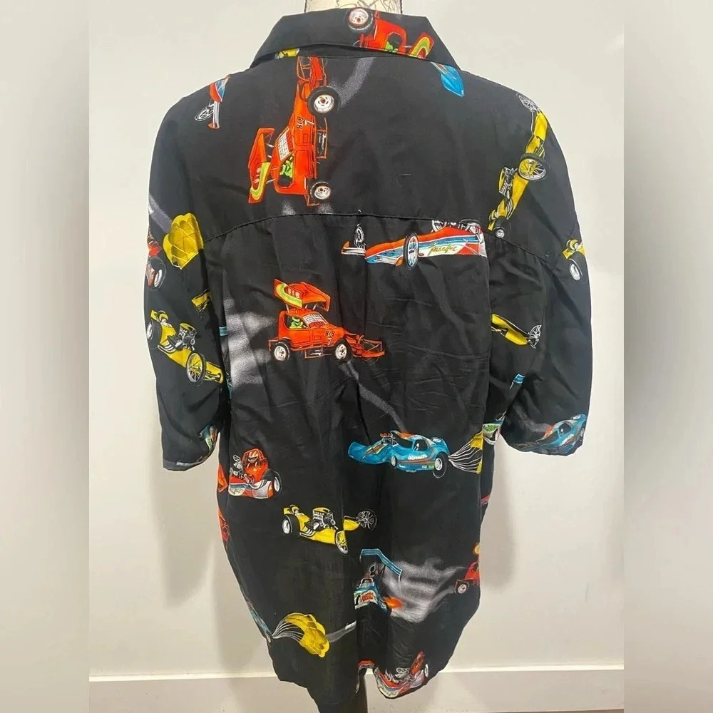 Paradise Found Hawaiian Shirt Dragsters Cars Black Rayon Size XL - Picture 4 of 7